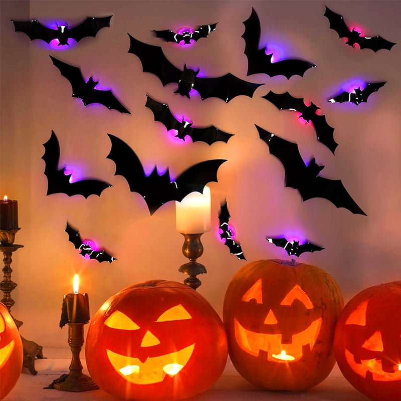 𝐁i𝐥𝐥𝐡𝐨𝐥®Halloween 3D Lighted Bats – Glowing Wall Decor with Bendable Wings🦇
