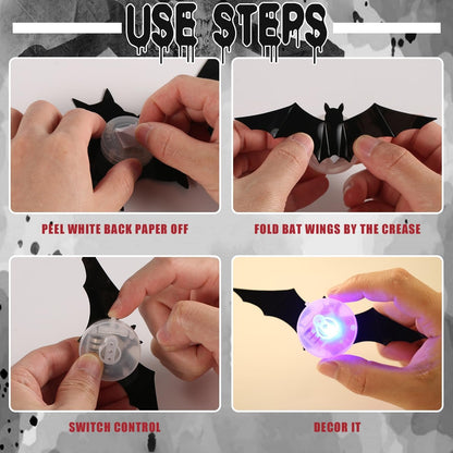 𝐁i𝐥𝐥𝐡𝐨𝐥®Halloween 3D Lighted Bats – Glowing Wall Decor with Bendable Wings🦇