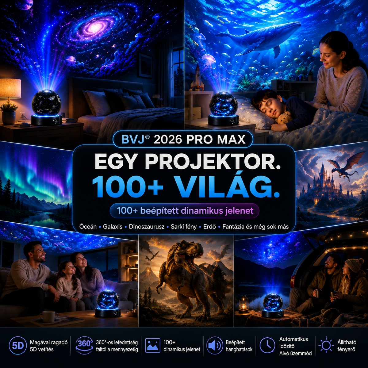 BVJ® ⭐2026 PRO MAX 5D intelligens világprojektor Több mint 100 magával ragadó világ létrehozása Bluetooth vezérléssel és hangeffektekkel