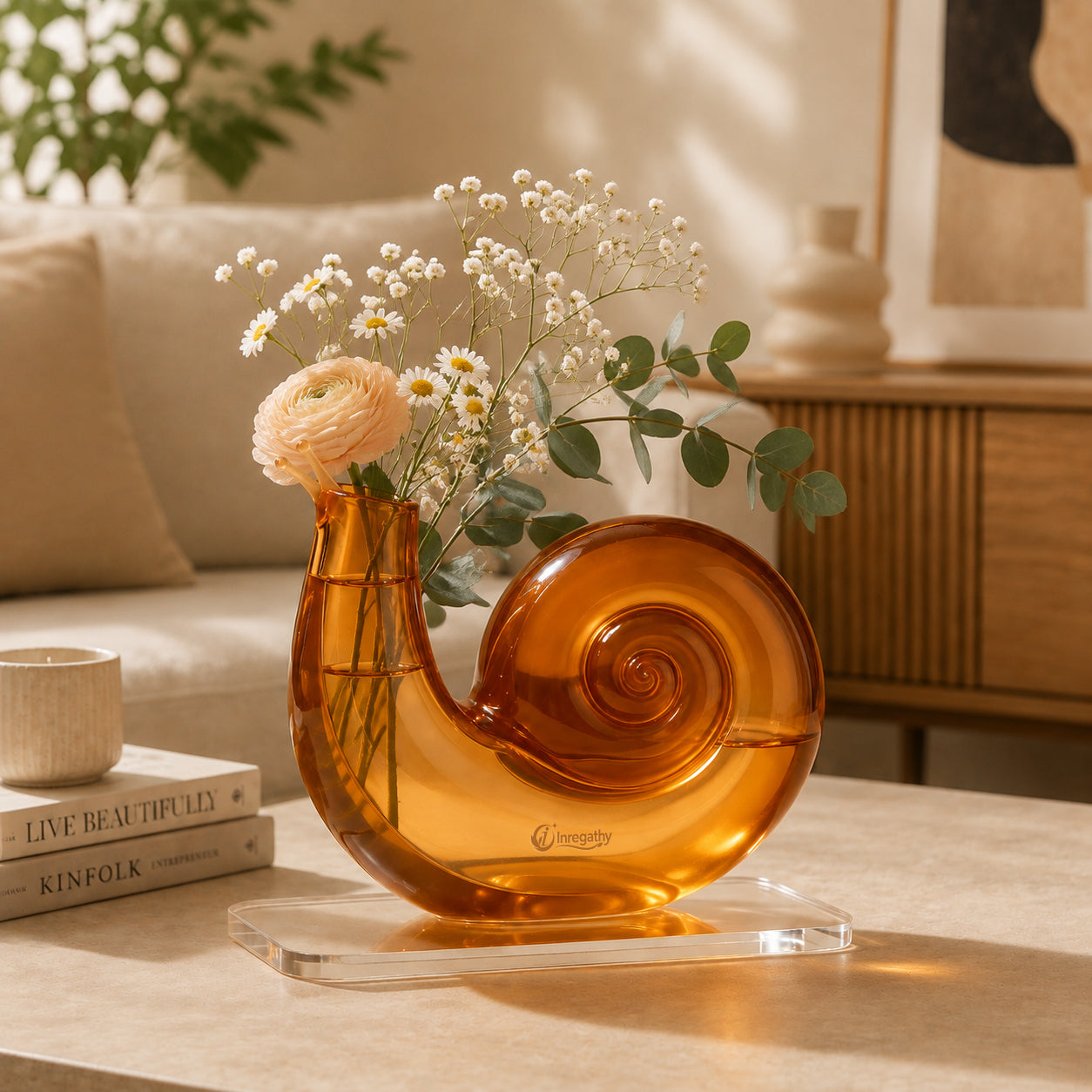 Inregathy Amber Spiral Glass Vase