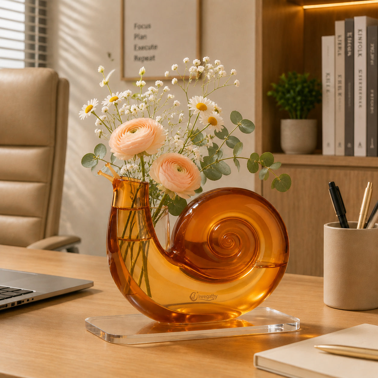 Inregathy Amber Spiral Glass Vase