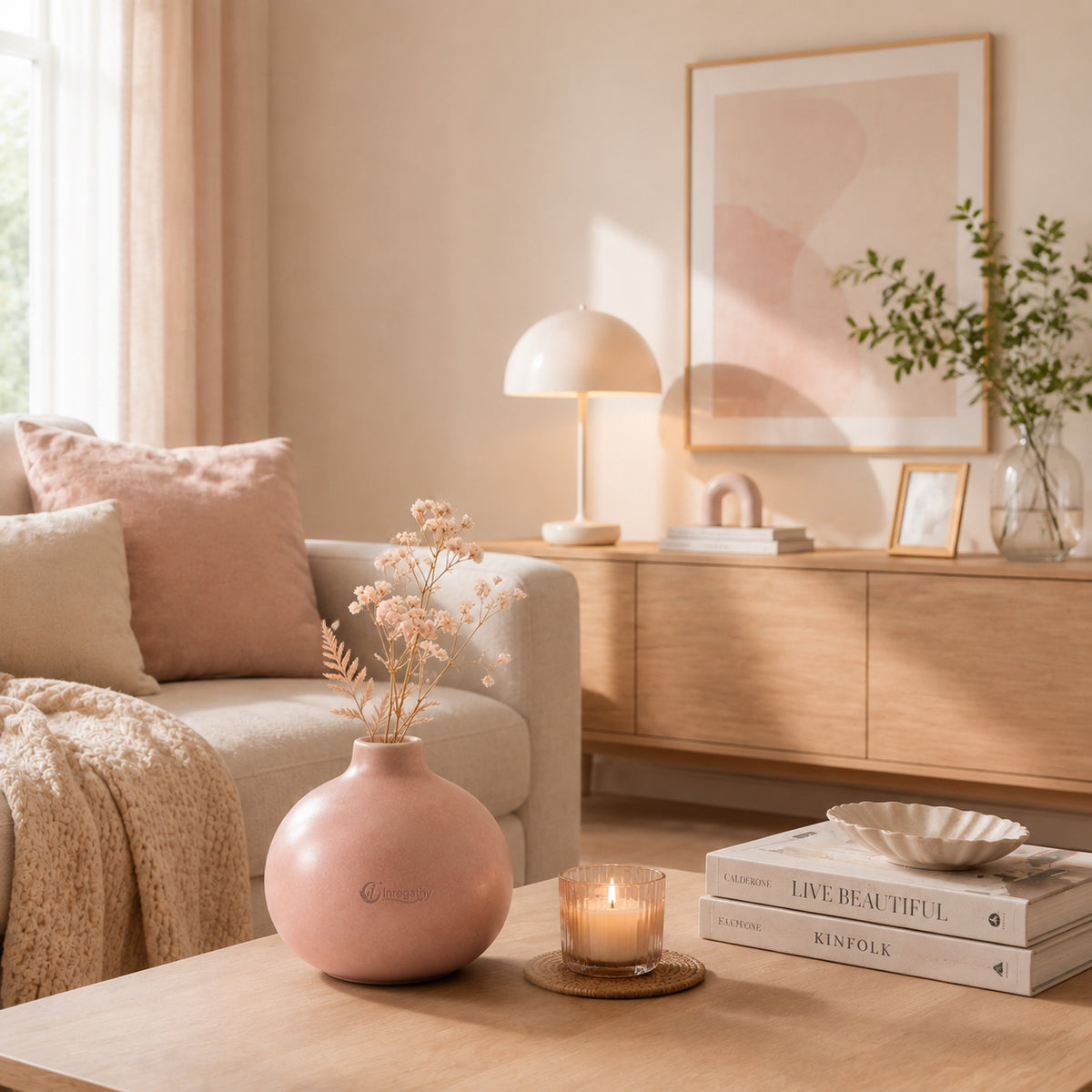 Inregathy Blush Pink Ceramic Vase