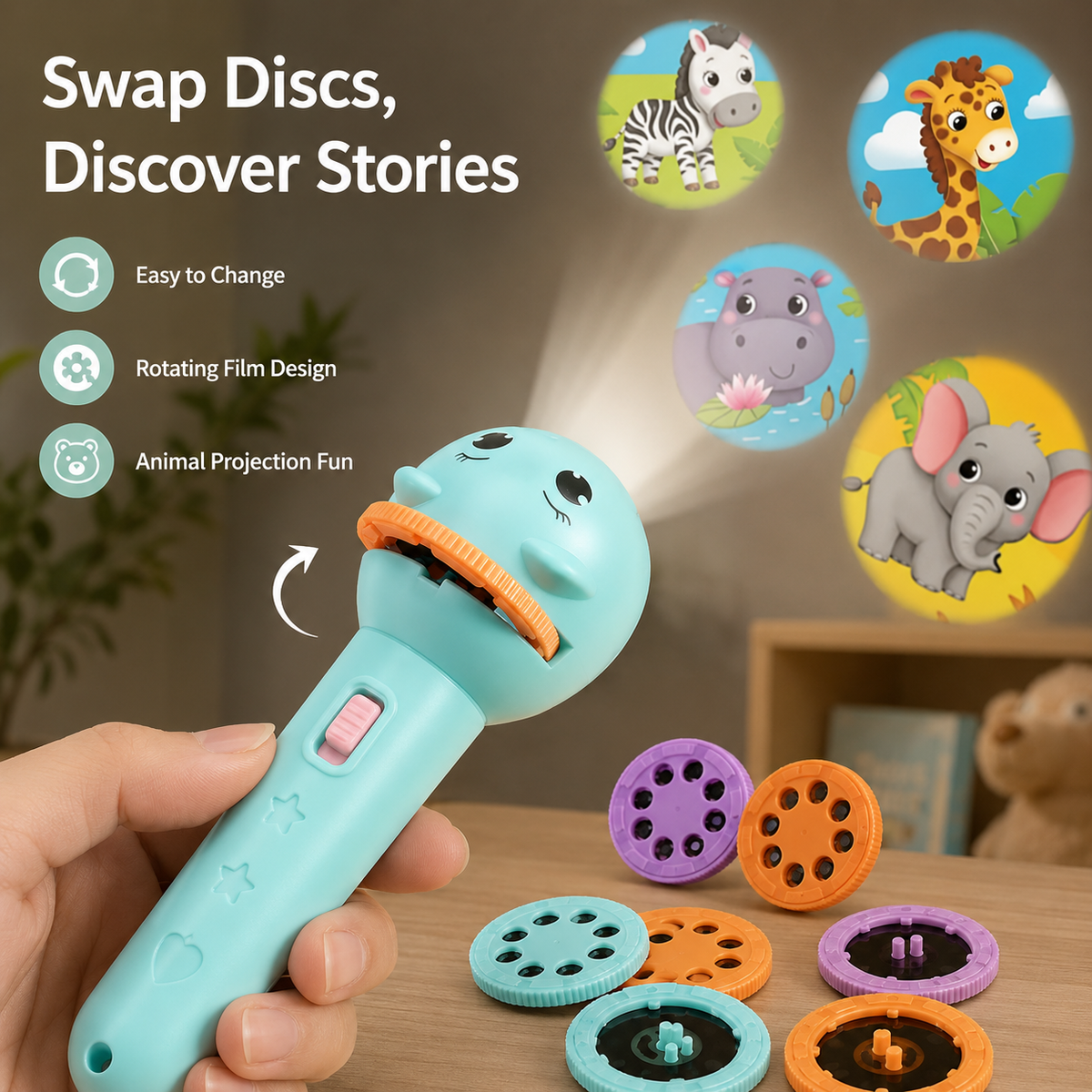 𝐁i𝐥𝐥𝐡𝐨𝐥®Kids Projection Flashlight, Bedtime Story Projector Toy
