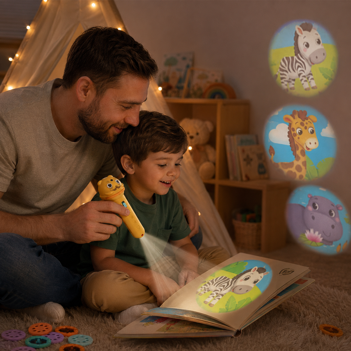 𝐁i𝐥𝐥𝐡𝐨𝐥®Kids Projection Flashlight, Bedtime Story Projector Toy