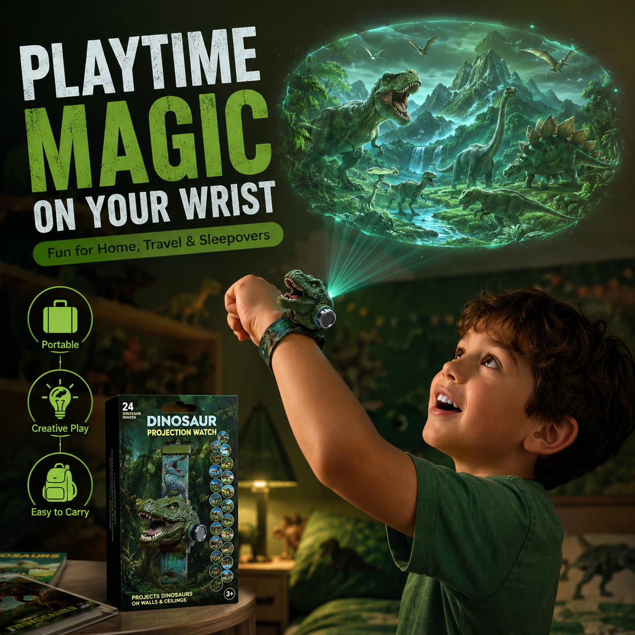 𝐁i𝐥𝐥𝐡𝐨𝐥® 3D Dinosaur Projection Watch🦖Realistic T-Rex Design, Safe Soft Strap for Kids Ages 3+