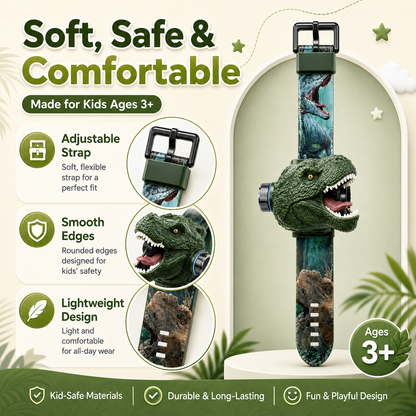 𝐁i𝐥𝐥𝐡𝐨𝐥® 3D Dinosaur Projection Watch🦃⚷Realistic T-Rex Design, Safe Soft Strap for Kids Ages 3+