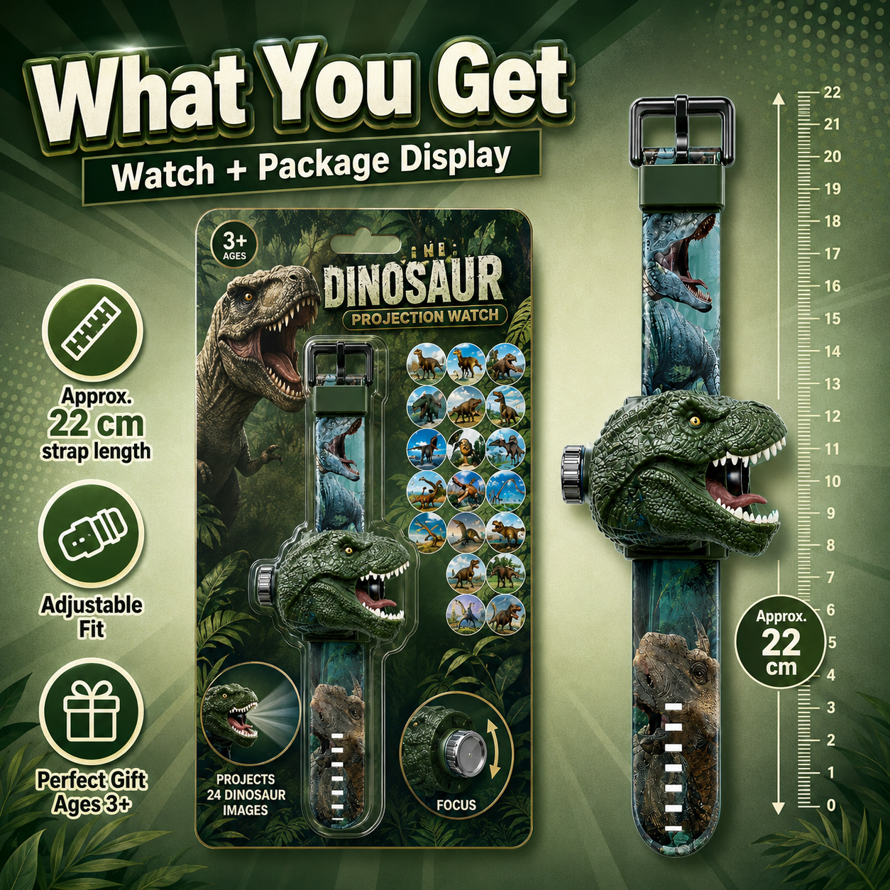 𝐁i𝐥𝐥𝐡𝐨𝐥® 3D Dinosaur Projection Watch🦃⚷Realistic T-Rex Design, Safe Soft Strap for Kids Ages 3+
