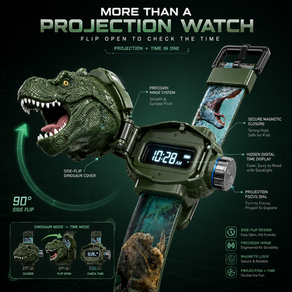 𝐁i𝐥𝐥𝐡𝐨𝐥® 3D Dinosaur Projection Watch🦃⚷Realistic T-Rex Design, Safe Soft Strap for Kids Ages 3+