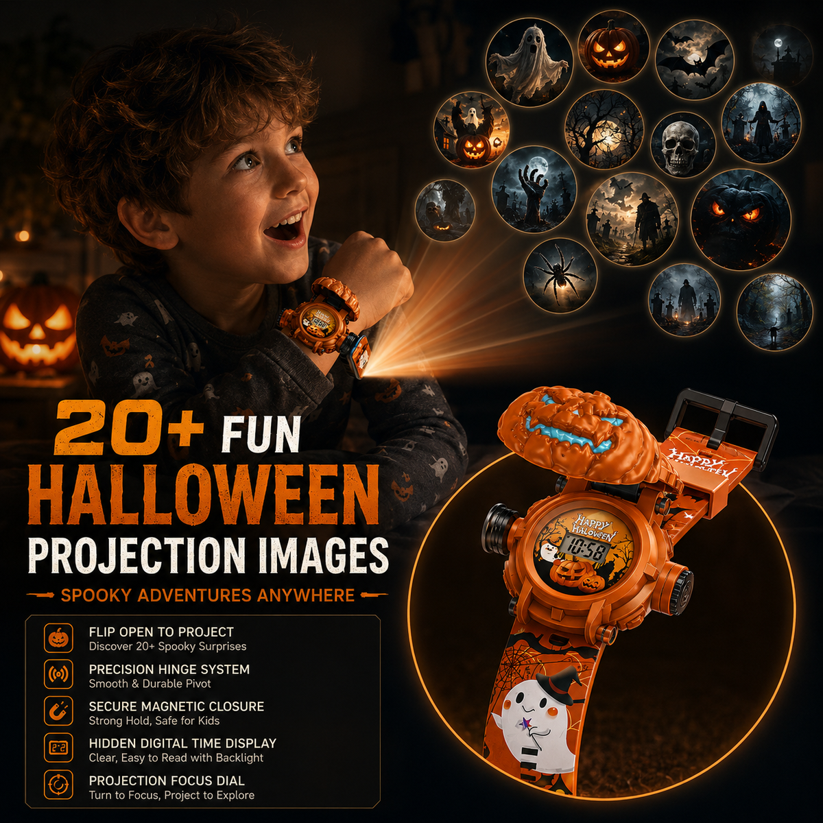 𝐁i𝐥𝐥𝐡𝐨𝐥® 3D Dinosaur Projection Watch🎃Realistic T-Rex Design, Safe Soft Strap for Kids Ages 3+