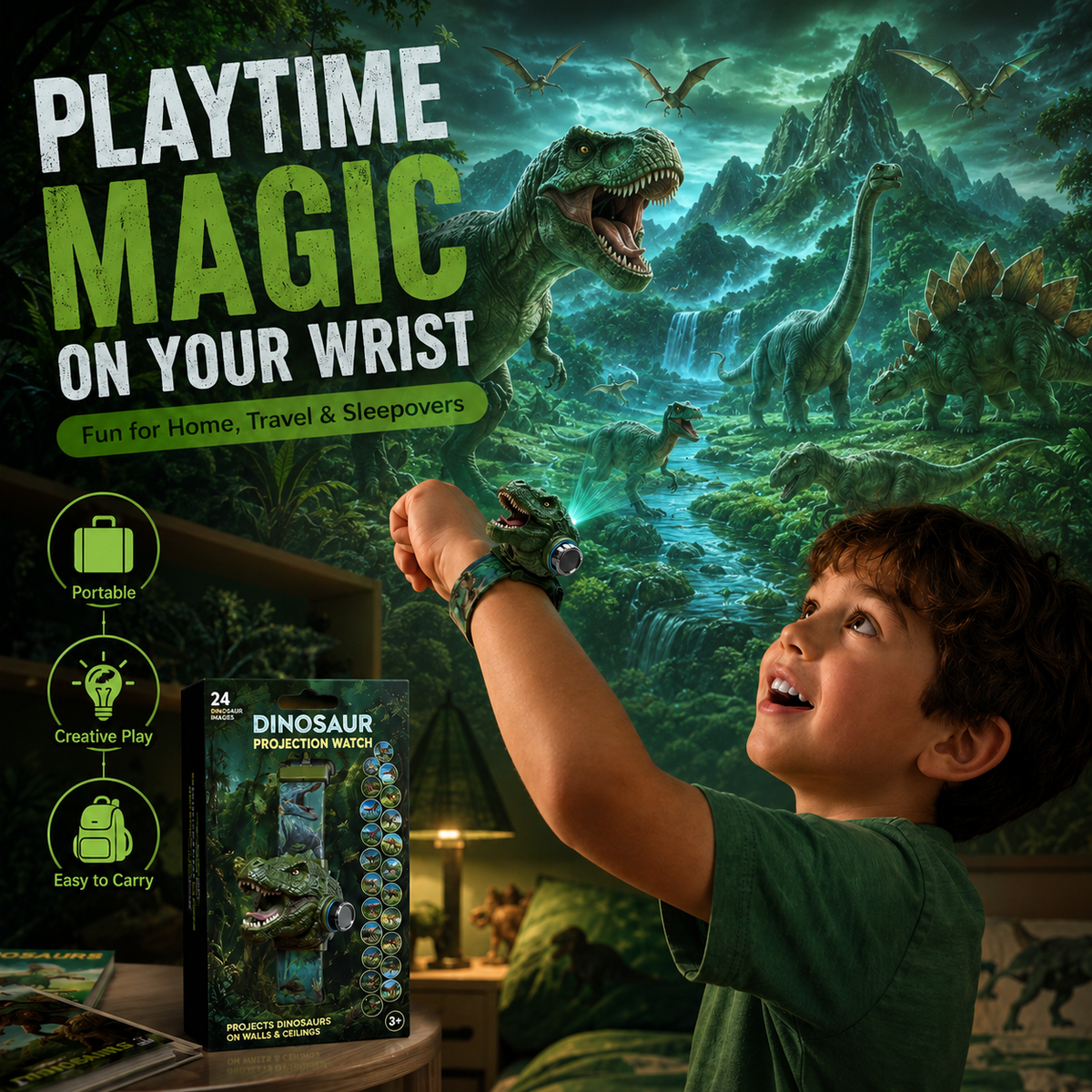 𝐁i𝐥𝐥𝐡𝐨𝐥® 3D Dinosaur Projection Watch🦃⚷Realistic T-Rex Design, Safe Soft Strap for Kids Ages 3+