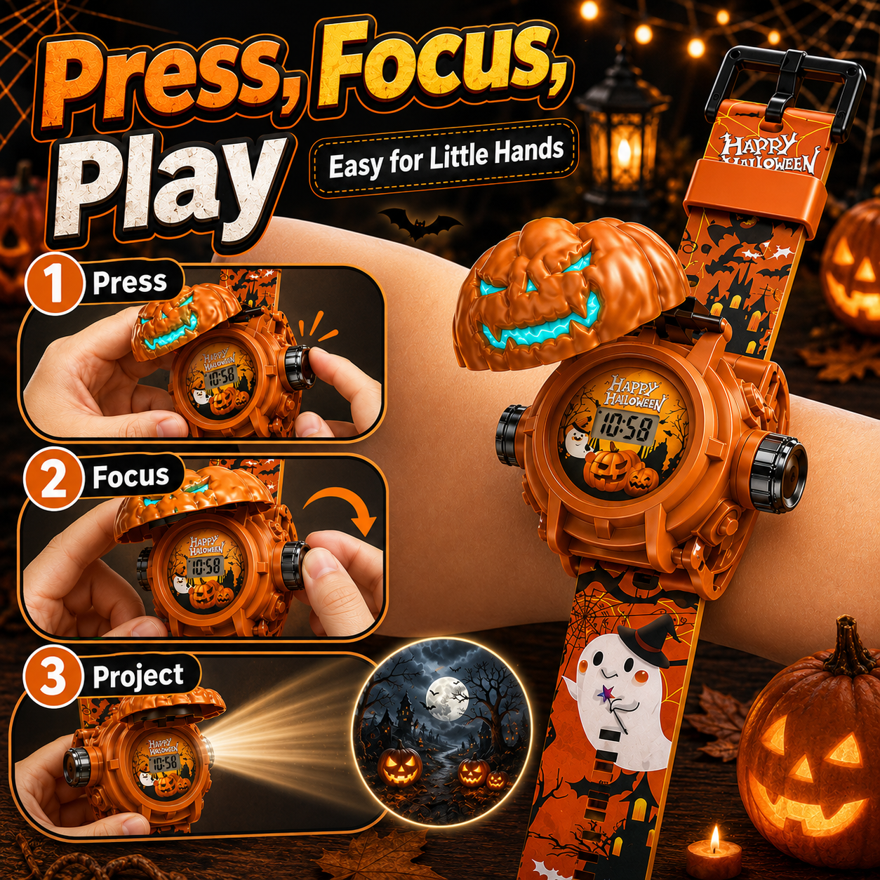 𝐁i𝐥𝐥𝐡𝐨𝐥® 3D Dinosaur Projection Watch🎃Realistic T-Rex Design, Safe Soft Strap for Kids Ages 3+