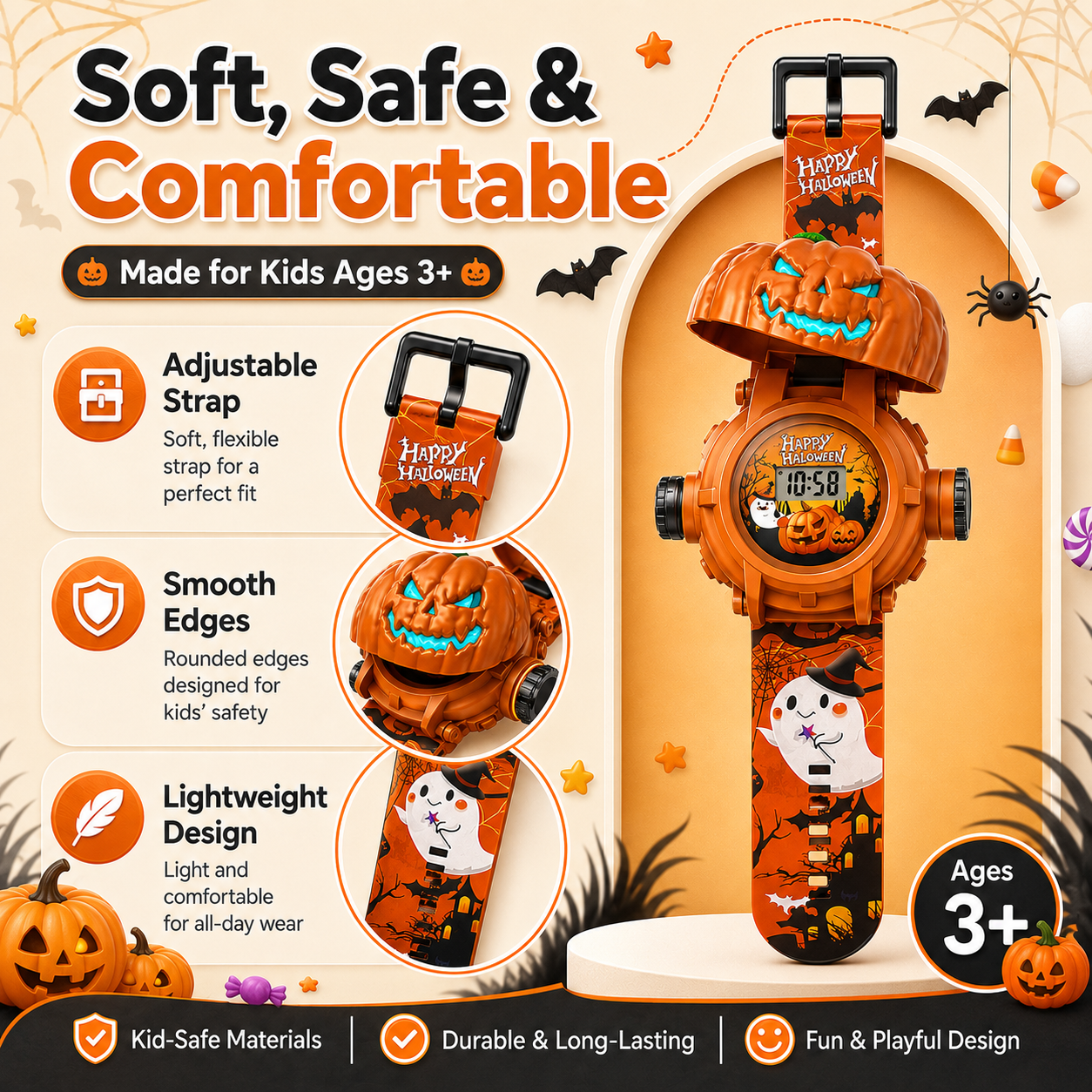 𝐁i𝐥𝐥𝐡𝐨𝐥® 3D Dinosaur Projection Watch🎃Realistic T-Rex Design, Safe Soft Strap for Kids Ages 3+