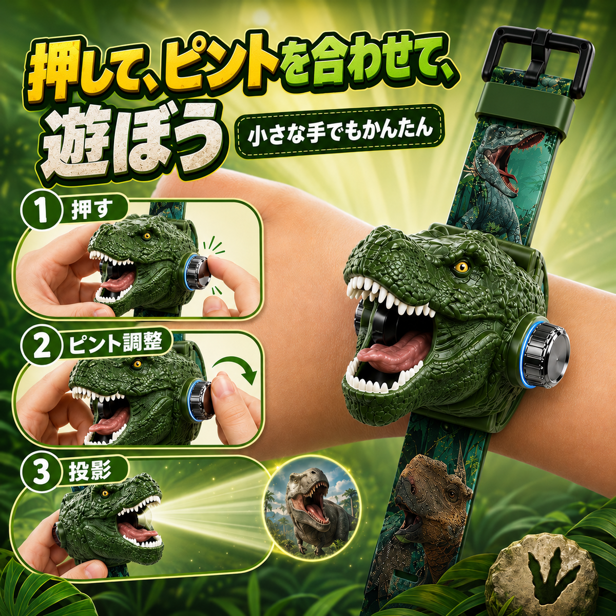 𝐁i𝐥𝐥𝐡𝐨𝐥® 3D恐竜プロジェクターウォッチ 🧨⚷ リアルなT-Rexデザイン・3歳以上のお子さま向けやわらか安心ストラップ