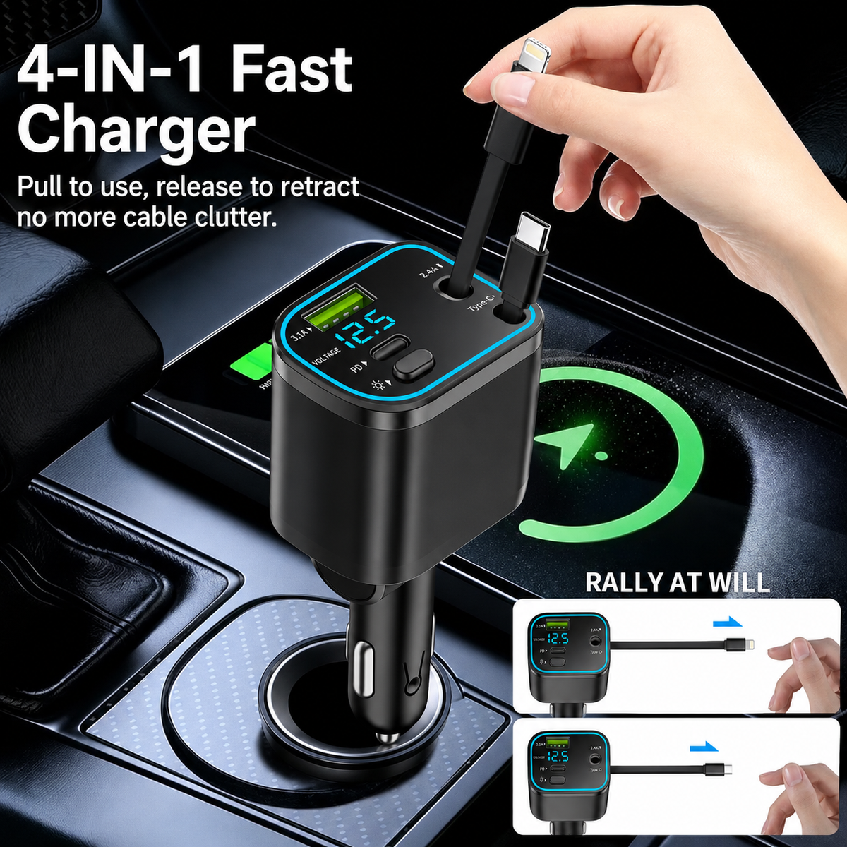 Billhol® 4-in-1 Retractable Fast Car Charger🦣