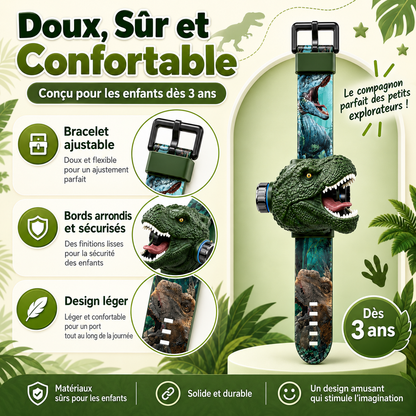 𝐁i𝐥𝐥𝐡𝐨𝐥® Montre à Projection Dinosaure 3D 🦖⚷ Design T-Rex Réaliste, Bracelet Souple et Sûr pour Enfants dès 3 Ans