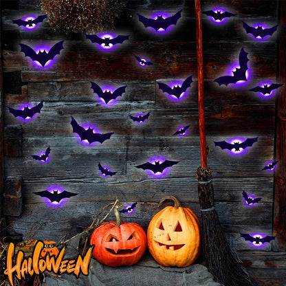 𝐁i𝐥𝐥𝐡𝐨𝐥®Halloween 3D Lighted Bats – Glowing Wall Decor with Bendable Wings🦇